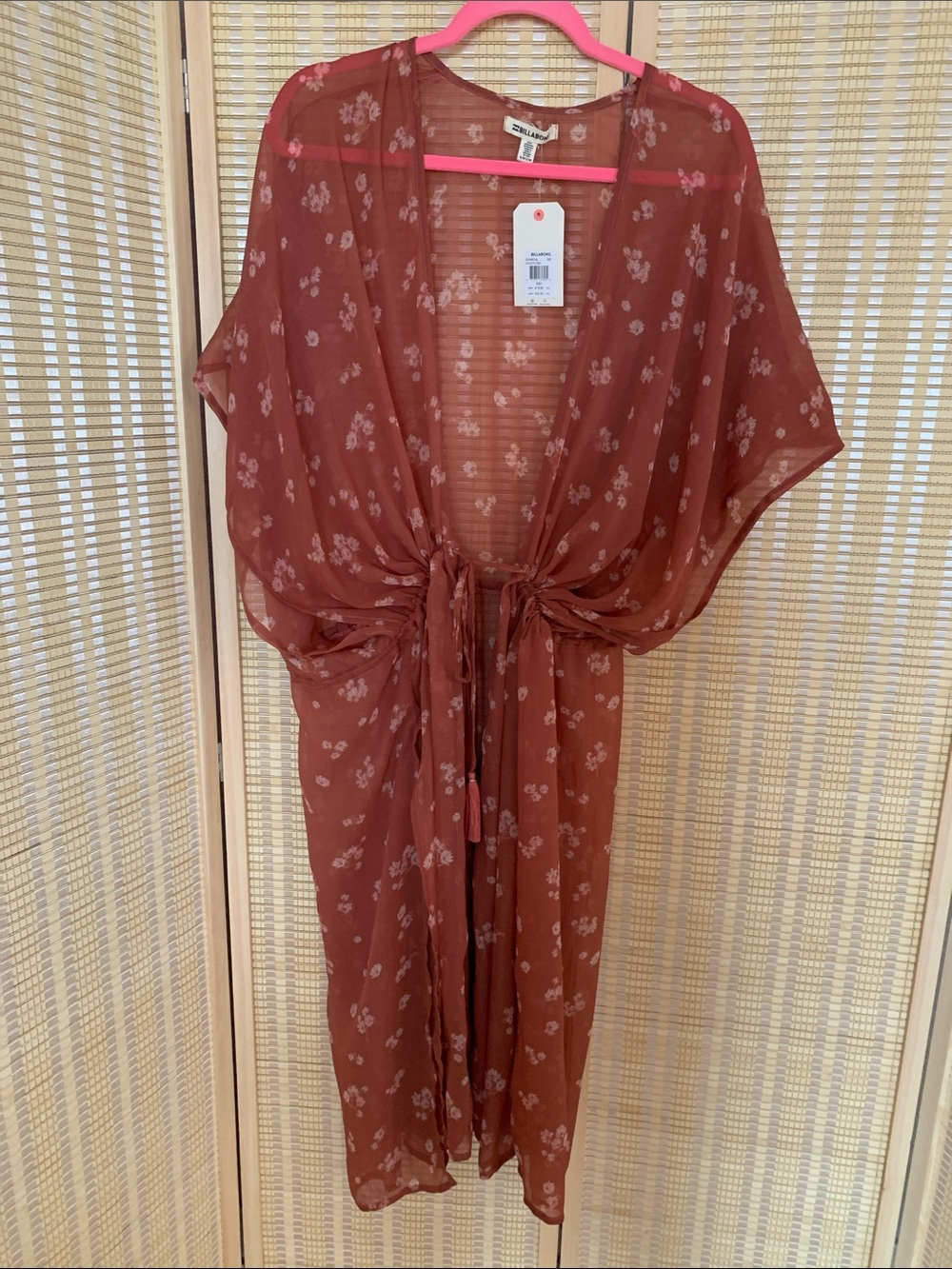 Billabong Rust Floral Sheer Kimono Cover-Up